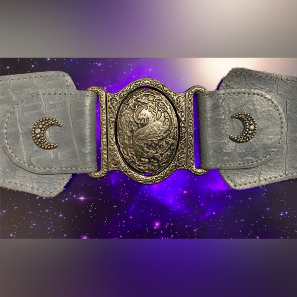 Antique Buckle on Modern Belt Witchy Silver Mythological Griffin Moon Belt - Picture 3 of 5